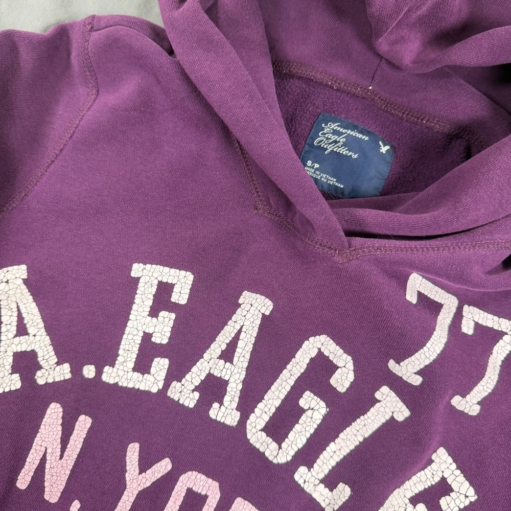 American Eagle Outfitters Purple Hoodie N. York 77 Fleece Pullover Small Y2K